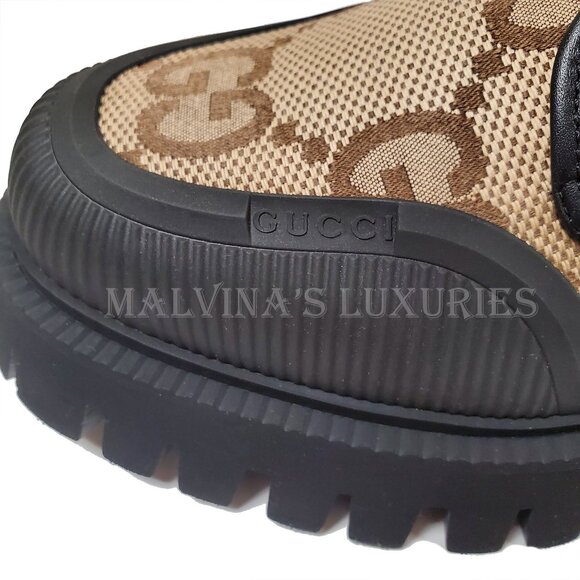 GUCCI SHOES MENS MAXI GG CANVAS LACE-UP LOAFERS w LUG SOLE - Picture 12 of 15